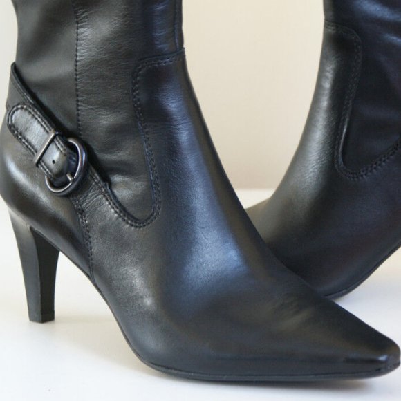 Joan David ENTERTAIN Black Leather Knee Zip Boot 10 - Picture 4 of 5